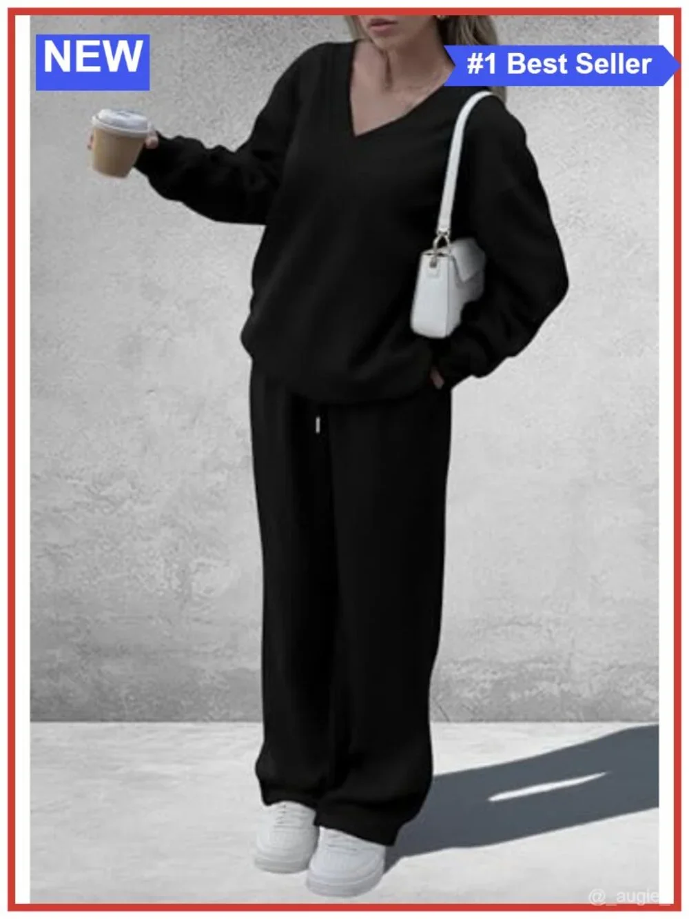 Women's 2 Piece Lounge Set Knit Sweatshirt Wide Leg Sweatpants